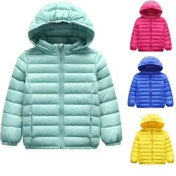 

Autumn and Winter Children Pure Color Down Jacket Filled with Velvet Hooded Down Clothes Baby's Thin Cotton Coat Winter Coat