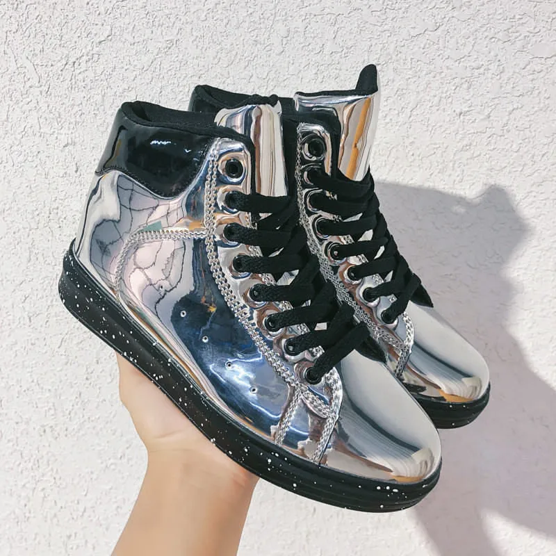 sliver x7879 Модные уникальные зеркальные кроссовки; новые мужские кроссовки; удобная повседневная обувь; chaussure homme; спортивная мужская обувь - Цвет: sliver x7879