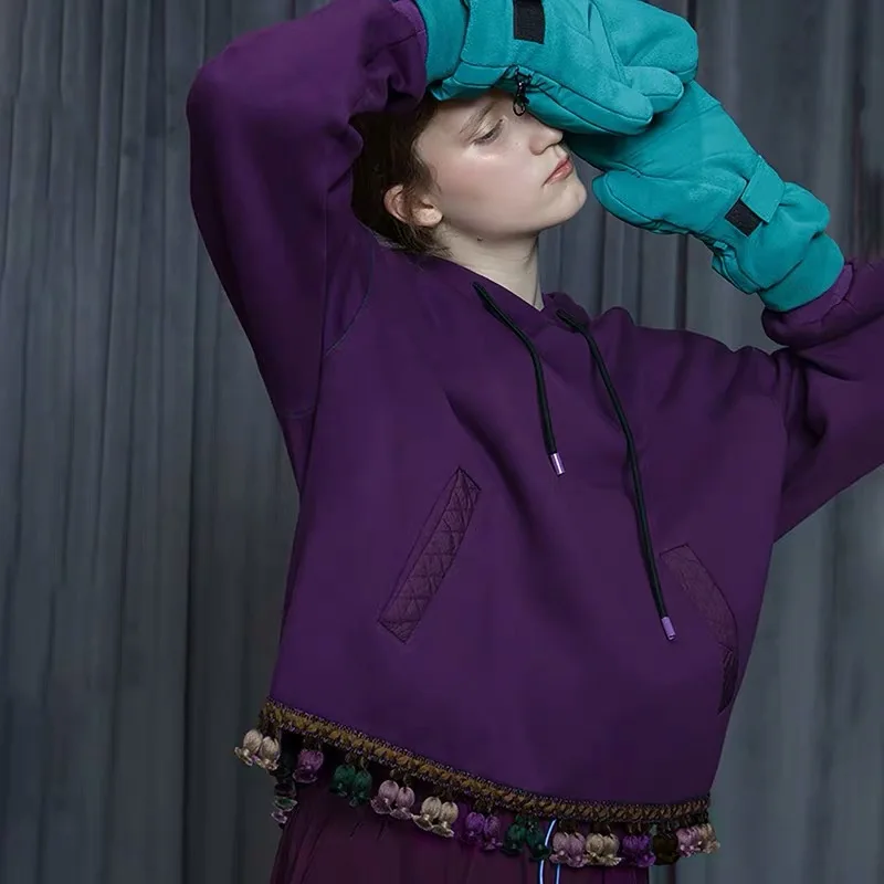

Fall Winter 2019 tassel bottom oversize fleeced hoodies women