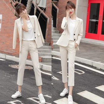 

Women's suit jacket female 2019 autumn new loose thin small suit trousers two-piece temperament fashion overalls clothes set