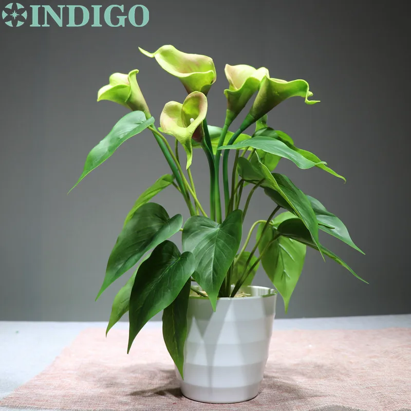 

Green Calla Bouquet (18pcs leaves + 5 Flowers) Calla Real Touch Wedding Display Flower Artificial Home Flower Free Shipping