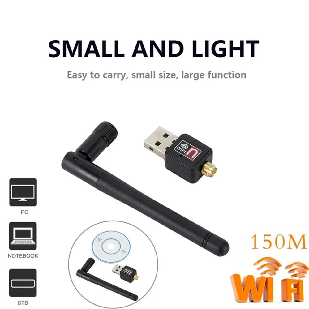 PzzPss 150Mbps USB 2.0 와이파이 무선 네트워크 카드 802.11 b/g/n LAN 어댑터, 회전식 안테나 포함, 노트북 PC용 미니 와이파이 동글