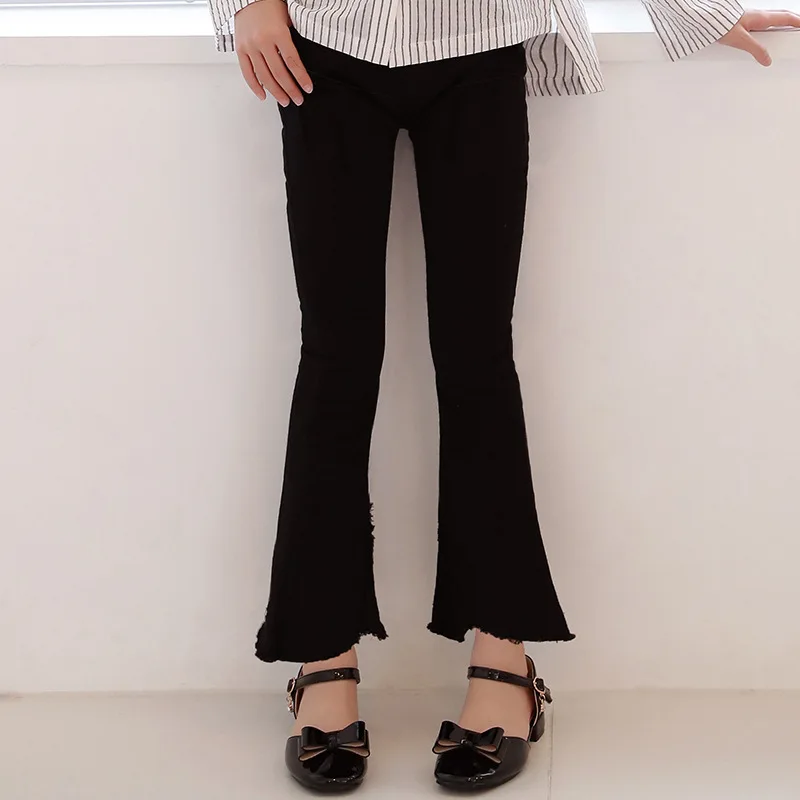 

2018 Autumn Childrenswear GIRL'S Jeans Bell-bottom Pants Elasticity Pants Pure Cotton Middle And Large CHILDREN'S Trousers on Be