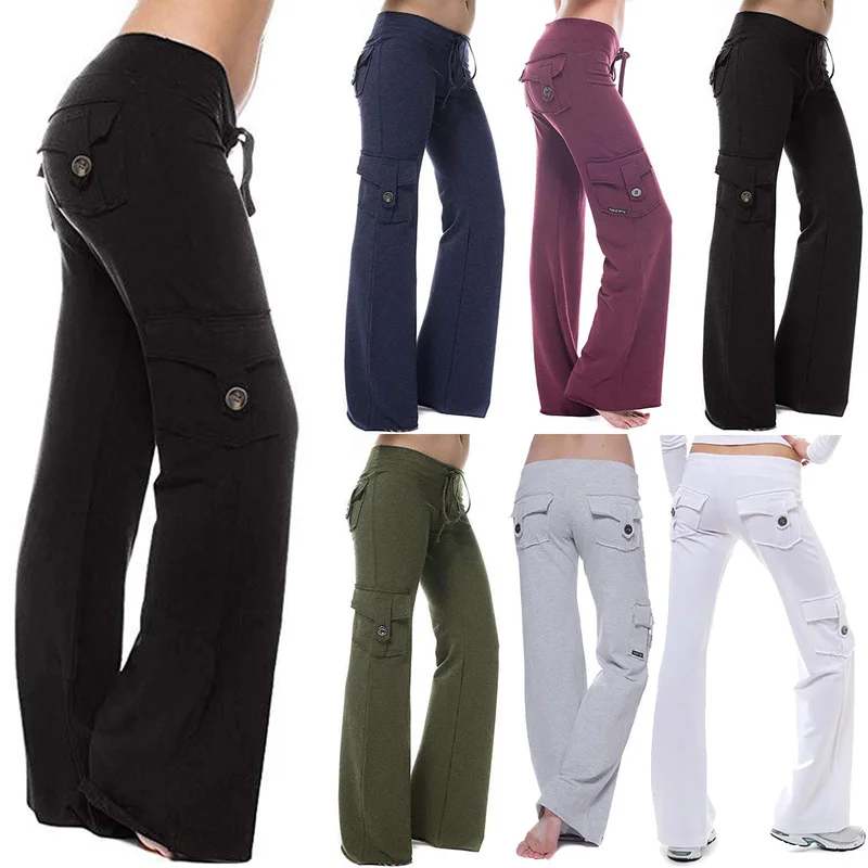 Pantalones Cargo de talla grande elástico fuerte para mujer, pantalones de pierna ancha suaves para correr, deportivos con cordón, 5XL