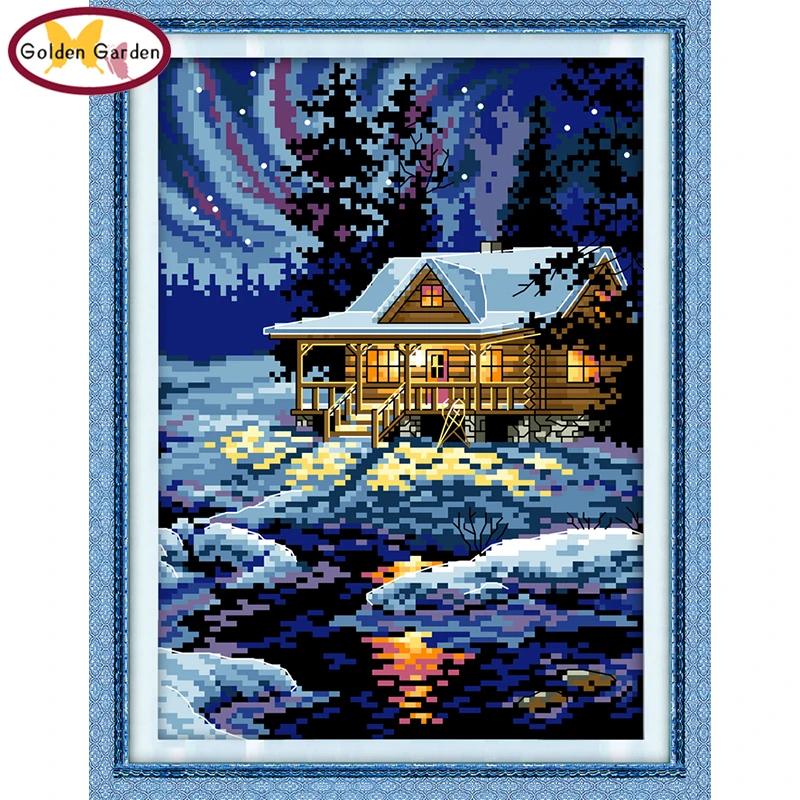 

GG The Night of The Arctic Stamped Cross Stitch DIY Kits Needlework Embroidery Set Joysunday Chinese Cross Stitch for Home Decor