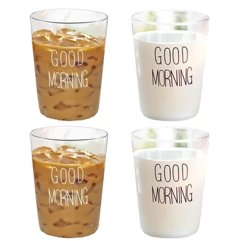 

Set of 4, 13.5Oz GOOD MORNING Glass Cups
