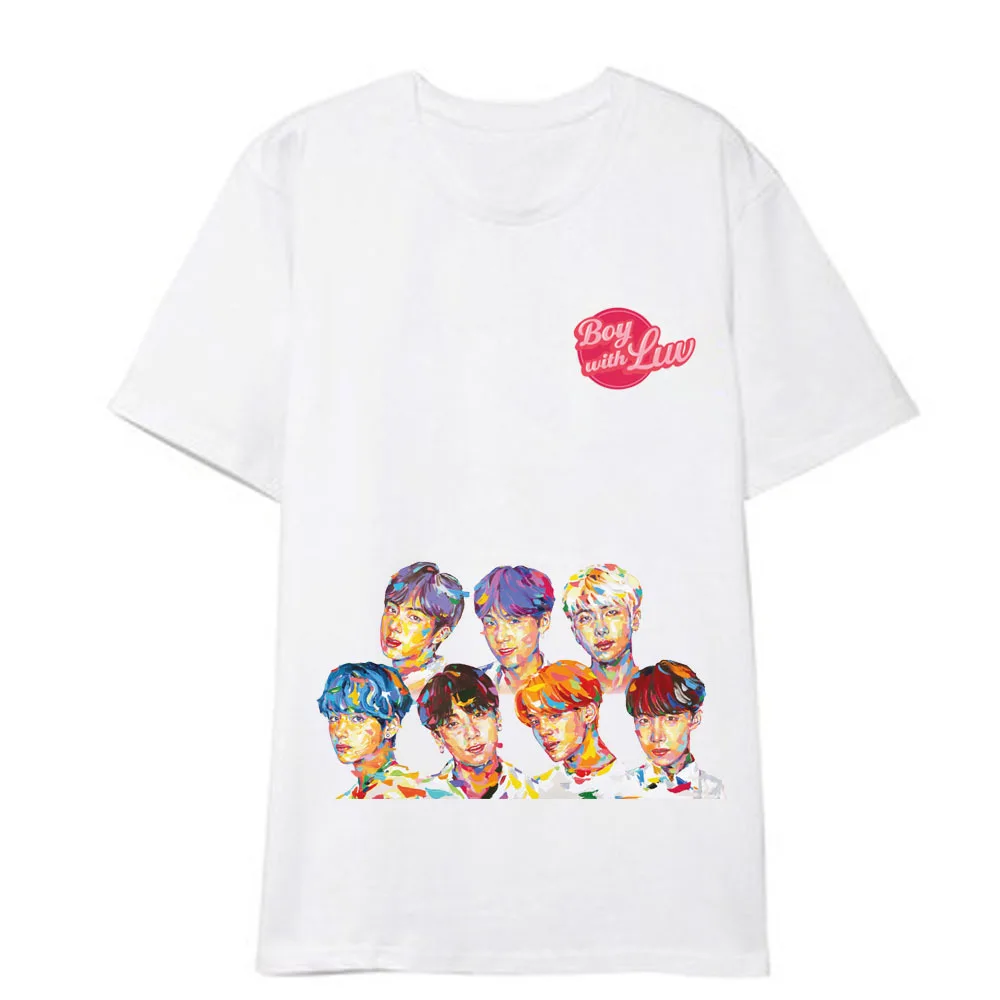Kpop bangtan мальчиков короткий рукав футболки корейской версии свободные студентов корейской версии ручной росписью рубашки мужчин женщин летом
