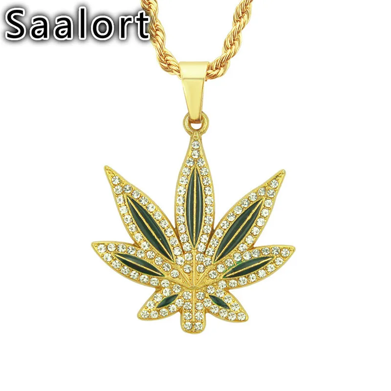 

Creative Maple Leaf Plant Pendant Chain with Zircon Inlaid Hip-hop Style Male Accessory Necklace Charm Birthday Gift for Men