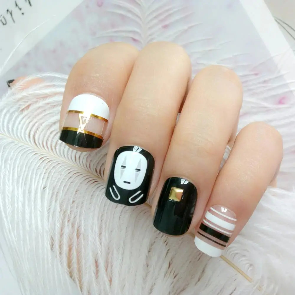 Halloween Artificial Fake Fingernails Ghost Face Press On False Nails With Design Diy Manicure Tool Aliexpress