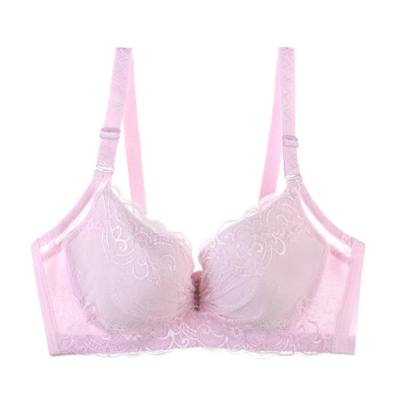 Light pink Тонкий плюс размер бюстгальтер чашка Регулируемый пуш-ап сбор сбоку Фуру мм большой c чашка e чашка женское нижнее белье 3/4 чашка кружева бюстгальтеры 105E 100E - Цвет: Light pink