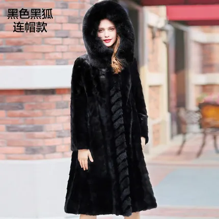black hood Большие размеры 6XL2019 новая импортная Haining норковая шуба длинная секция орфография норковая шуба женская с капюшоном пальто XL - Цвет: black hood
