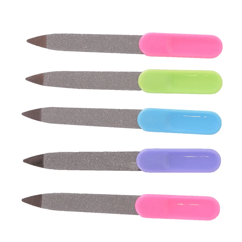 5pcs/lot Nail Art Buffer Files Plastic Handle Metal Double Sided Nail