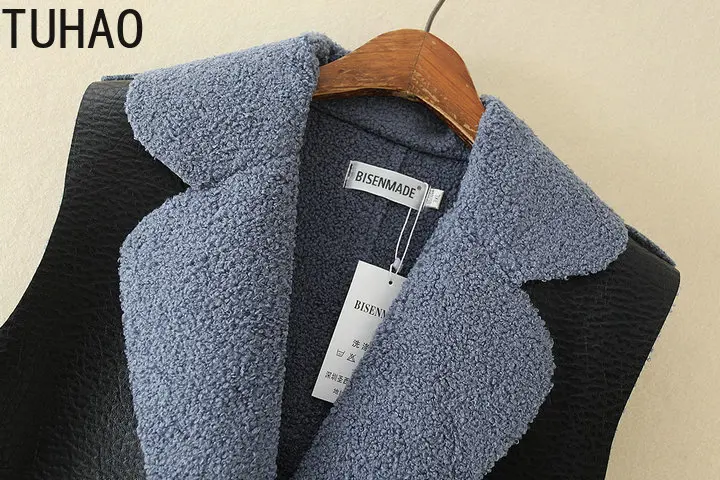 TUHAO 5XL 4XL размера плюс PU пальто Женская жилетка зимнее пальто из искусственной кожи ягненка кашемир без рукавов жилеты Женский жилет LZ74