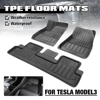 

For Tesla Model 3 Black TPE Waterproof Car Floor Mat 3D Car Front & Rear Floor Liner Auto Carpet Mats All-Weather Fits Black