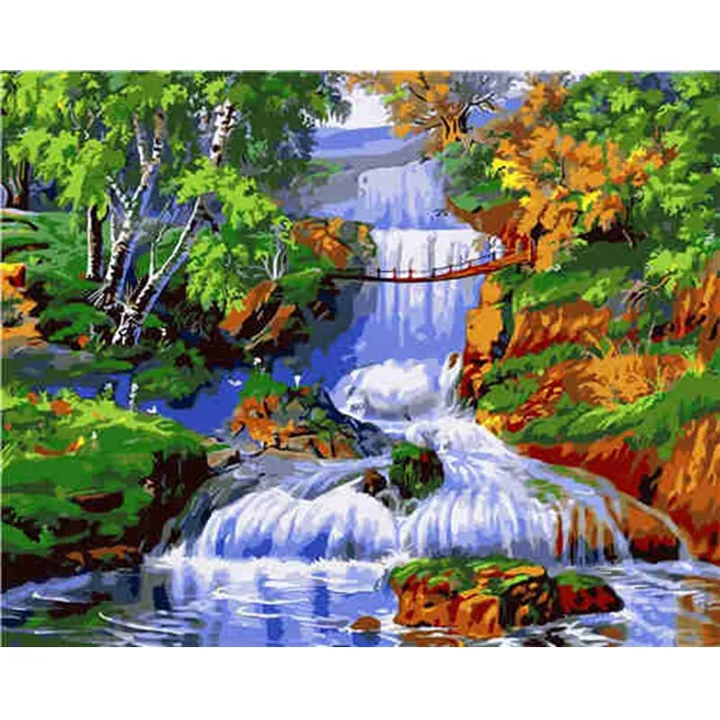 

Hot Sale Oil Painting On Canvas Handmade River Trees Pictures By Numbers Digital Acrylic Canvas Painting Wall Art DecorationHome