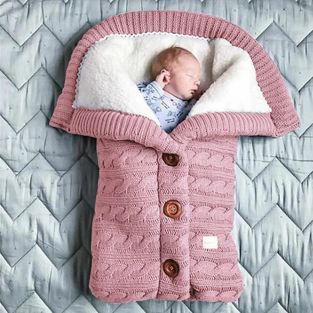 couverture épaisse et chaude en tricot pour poussettes pour nouveau-né Couverture demmaillotage pour nouveau-né sac de couchage pour bébé de 0 à 12 mois