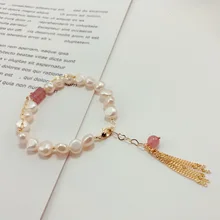 Мода кисточкой ручной работы натуральный браслет, жемчужные бусы Femme красный прозрачный камень барокко Armbandje для девочек подарок детские ювелирные изделия