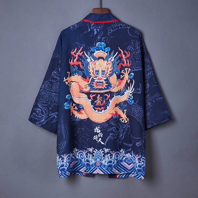 

Traditional Japanese Kimonos Chinese Style Dragon Print Robe Samurai Haori Japanese Style Kimono Cardigan Robe Aisan Clothing