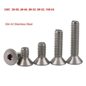 

10Pcs-30Pcs Hex Hexagon Socket Countersunk Screws UNC 304 Stainless Flat Head Allen Bolts 2#-56 4#-40 6#-32 8#-32 10#-24