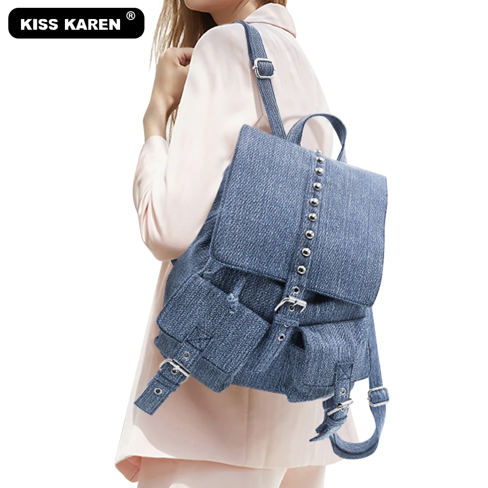 denim drawstring backpack