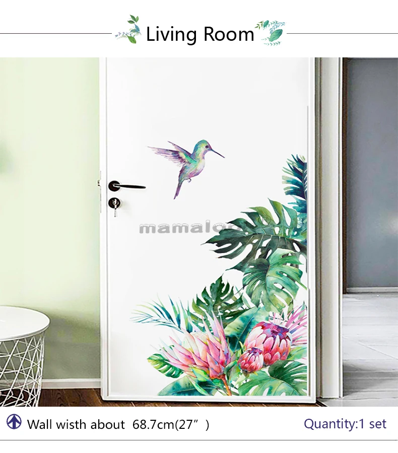 Tropical leaves flowers bird Wall Stickers bedroom living room decoration mural home decor decals removable stickers wallpaper Tropical leaves flowers bird Wall Stickers bedroom living room decoration mural home decor decals removable stickers wallpaper