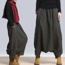 Baggy Harem Pants Women Causal Solid Hippie Joggers Cross-Pants Loose Trousers Aladdin Lantern Wide Leg Cotton Linen Pants Plus