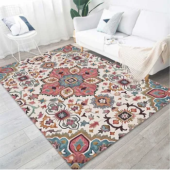 

American Style Pastoral Floral Rug Retro Persian Carpets For Living Room Bedroom Moroccan Rug Study Room Non-Slip Mat Home Decor