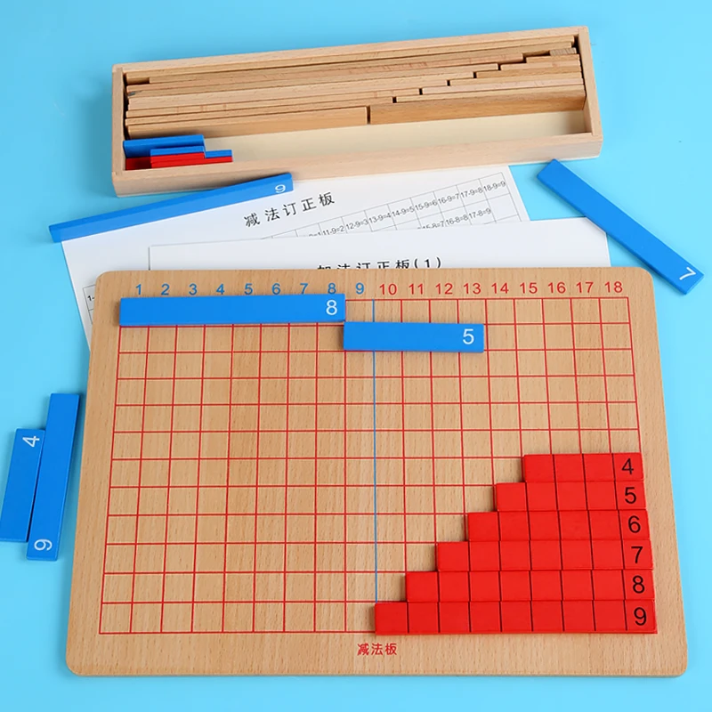 Kids Montessori Materials Wooden Math Toy Subtraction Strip Board with Manual Card Toys for Early Childhood Education Preschool 3