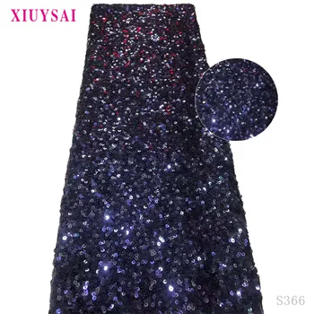 

Latest African Lace Fabric 2020 High Quality African French Net Laces With Sequins Embroidery Tulle Lace For Dresses S366