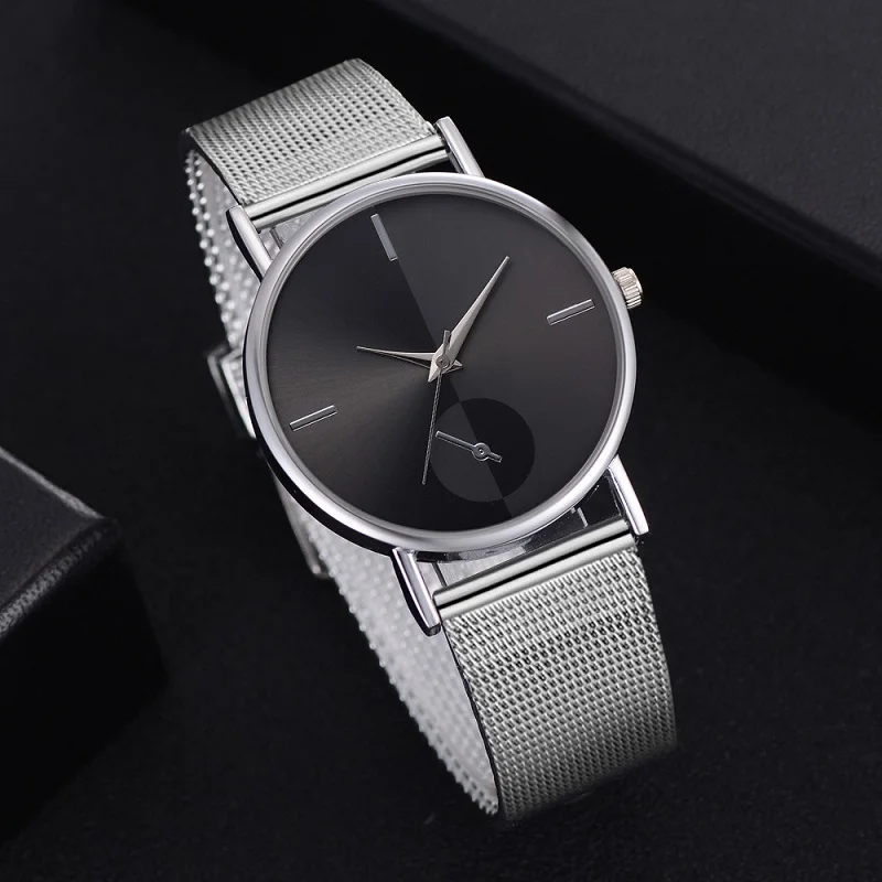 Простые Роскошные ЖЕНСКИЕ НАРЯДНЫЕ часы модные женские наручные часы кварцевые часы в творческом стиле женские часы reloj mujer relogio feminino - Цвет: Silver Black