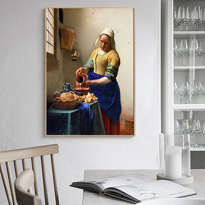 The Milkmaid Johannes Vermeer Dutch School Vintage Kraft Posters Canvas Paintings Wall Stickers Bar Home Decoration Gift