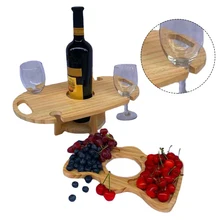 

Outdoor Portable Wine Glass Cups Rack Supporting Desk, Wooden Foldable Space-saving Picnic Dining Table Gifts Snack Tray