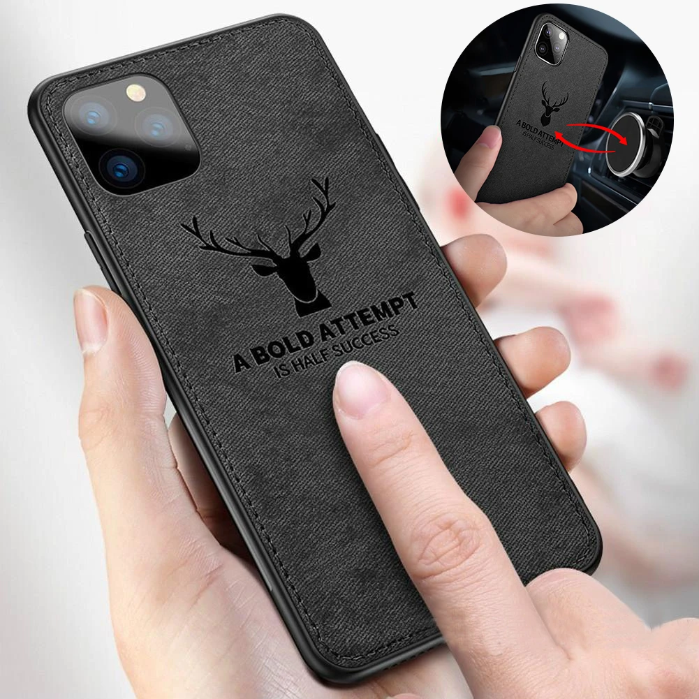 iphone 12 pro max cover Magnetic Cloth Texture Deer Case for iPhone 13 12 11 Pro XS MAX XR X 6 7 8 Plus Built-in Magnet Soft TPU Back Cover iphone 12 pro max case