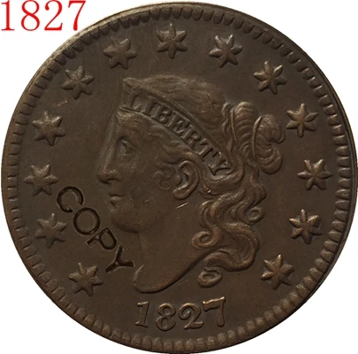 1827 США 1816-1834 Matron Head большой цент, копия монеты - Цвет: 1827