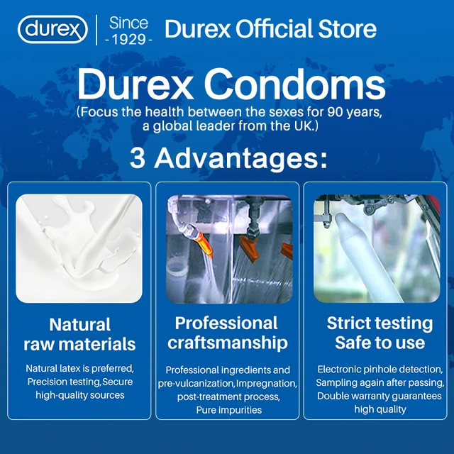 Durex-condones lubricados ultradelgados para hombres, 4 tipos de sensación, productos sexuales, goma Natural, látex, funda para pene 2