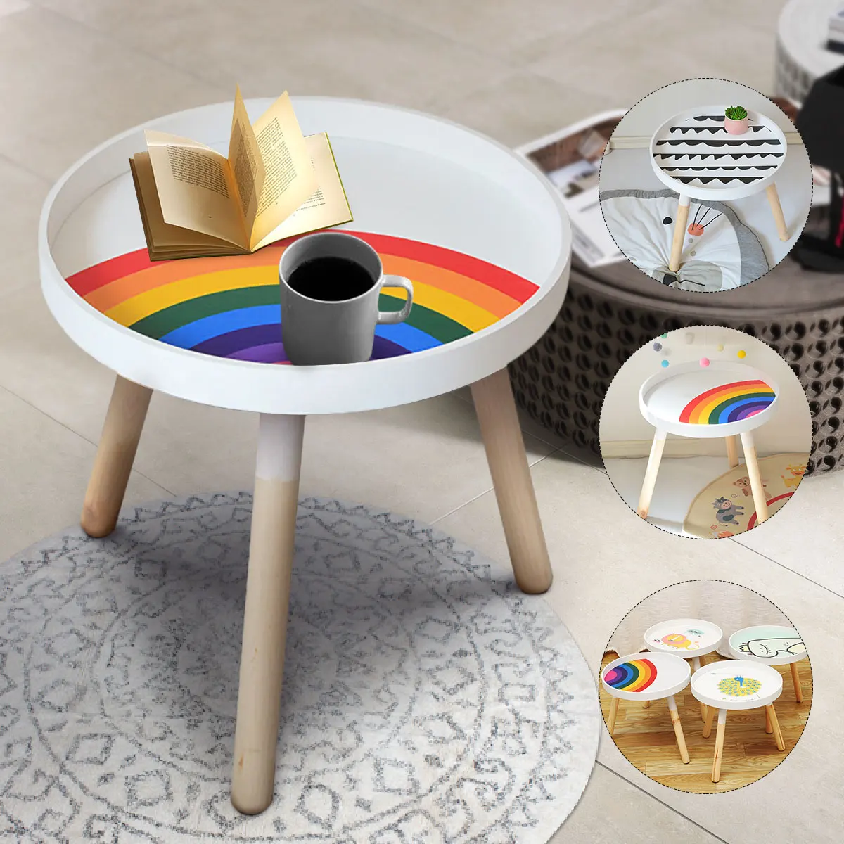 

Modern Round Coffee Tea Side Sofa Table Stand Simple 40cm Mini Nordic Convenient Tea Tables Living Room Decoration Bedside Table