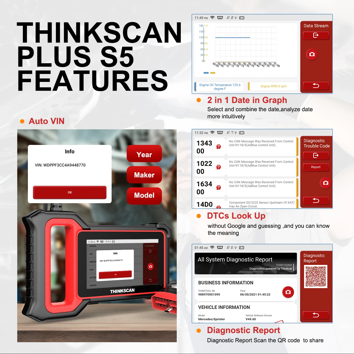 Thinkcar Thinkscan Plus S5 OBD2 Scanner Code Reader ABS/SRS/Engine/AT  Battery Voltage Check OBD2 Diagnostic Scan Tool for Car - AliExpress