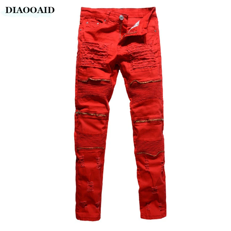 Новинка, высокая уличная мода, горячая распродажа, Стрейчевые брюки, мужские штаны, мужские брюки на молнии, бренд 009 красный