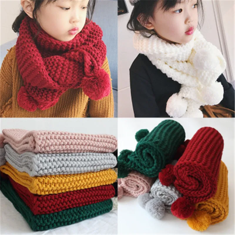 

Korean Solid Wool Knit Ball Soft Warm Autumn Winter Thick Kids Children Boys Girls Shawls Scarves Accessories-LHC