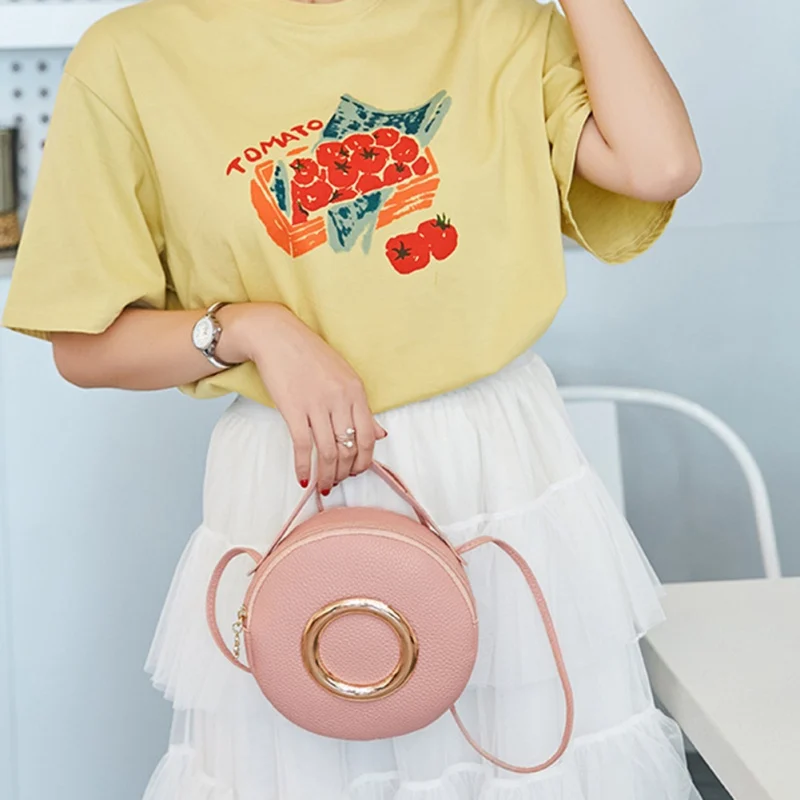 Purse Korean Metal Circle Portable Small Round Bag Summer And Autumn New PU Slung Shoulder Female Mobile Phone Bag New - Цвет: p