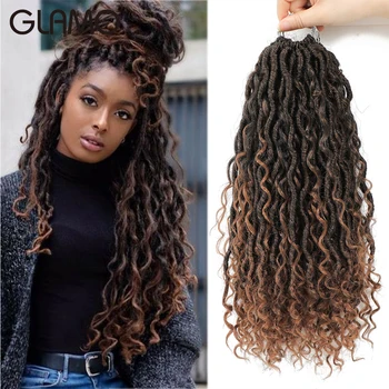 

GLAMO 14 18inch Messy Goddess Locs Braid Wavy River Faux Locs Curly Braiding Bohemian Synthetic Crochet Braids Hair Extensions
