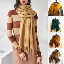 40%HOTWomen Scarf Solid Color Good Warmth Retention Lightweight Japanese Korean Style Mid-length Shawl for Gathering