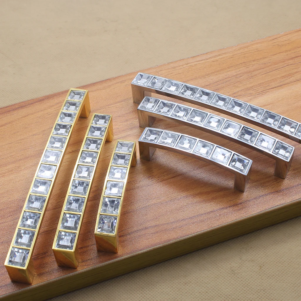 Modern Crystal Door Cabinet Drawer Wardrobe Cupboard Handles Pulls Knobs, Zinc Alloy & Acrylic