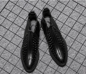 

slip-on Mens New Style dress Boots Fashion mens low heel ankle Boot Genuine Leather Breathable Martin boots for men