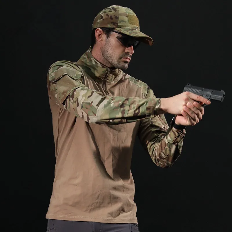 Tactical Military Shirt Men Long Sleeve Solider Army Shirts Multicam Uniform Frog Suit T Shirts Combat Clothing Men