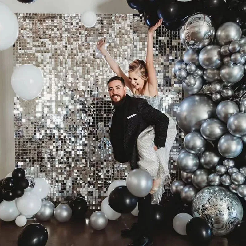 Party Backdrop Curtain 4pcs/lot Square Party Curtain Bachelorette Party Birthday Decorations Sequin Wedding Backdrop Decorations Wall Curtain birthday backdrop party backdrop curtain party decoration party supplies
