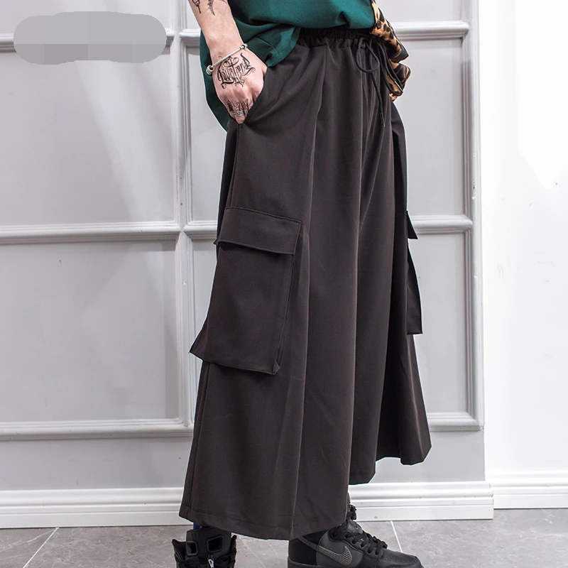 Men's pants spring/summer casual baggy pants cargo pants men's flared pants culottes black Yamamoto style