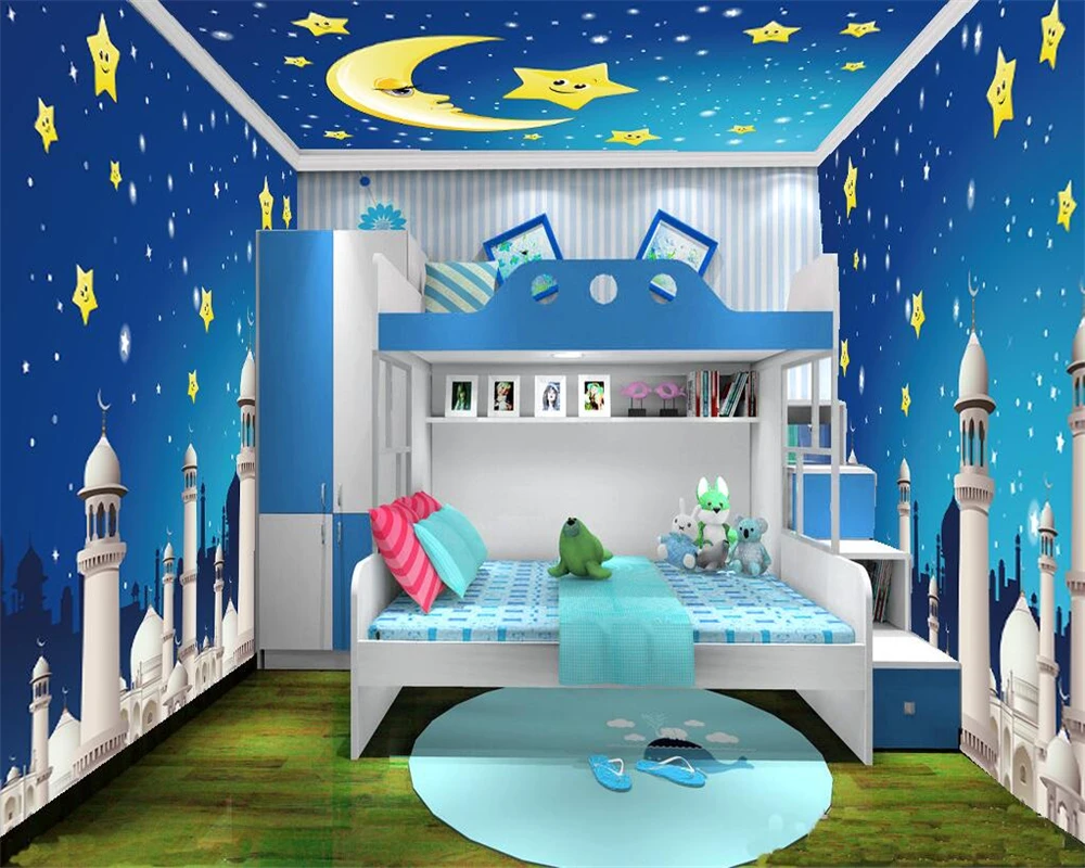 

Пользовательские обои 3d ночное небо замок детская комната фрески весь дом детский сад украшение задний фон настенные фрески фотообои