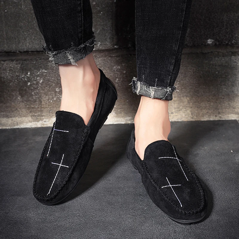 Plus Size 38-47 Leather Men's Shoes Casual Lazy Sli on Shoes for Men Soft Sole Mens Moccasins Casual Shoes ET870 (37)