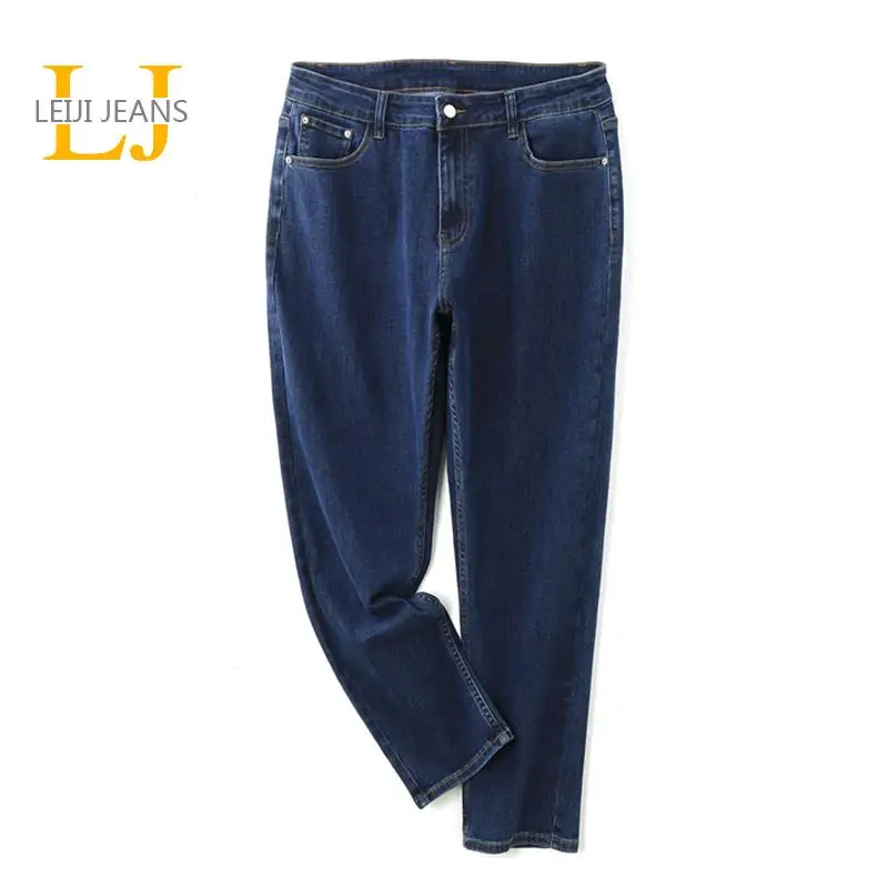 LEIJIJEANS Plus Size S-6XL Prublish Blue Washed boyfriend denim Mid Waist Full Length Loose Women blue women Jeans |